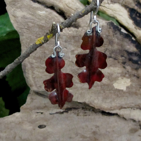 Copper Oak Leaf Earrings, Large